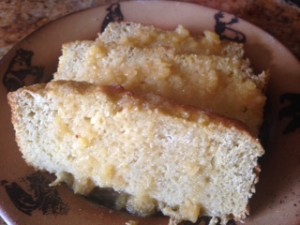 lemon bread sliced with glaze